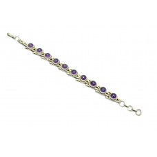 Handmade Bracelet 925 Sterling Silver Natural Purple Amethyst Gem Stones 7.7"
